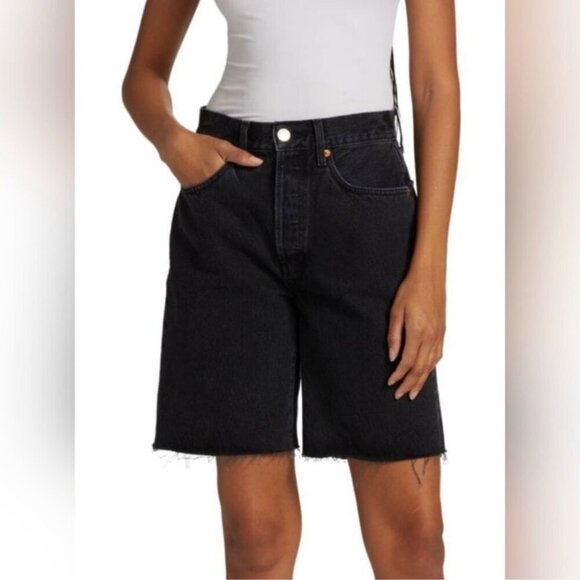 NWT Re/Done Denim 90s Comfy Jean Shorts Long Bermuda Summer Casual Black New 24 - Picture 1 of 10